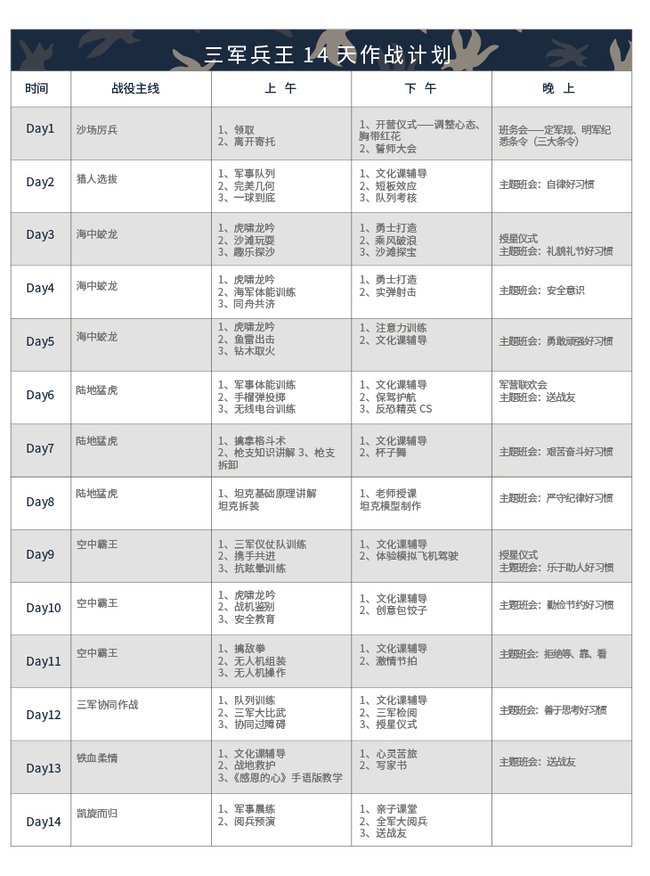 暑假14天三军兵王夏令营