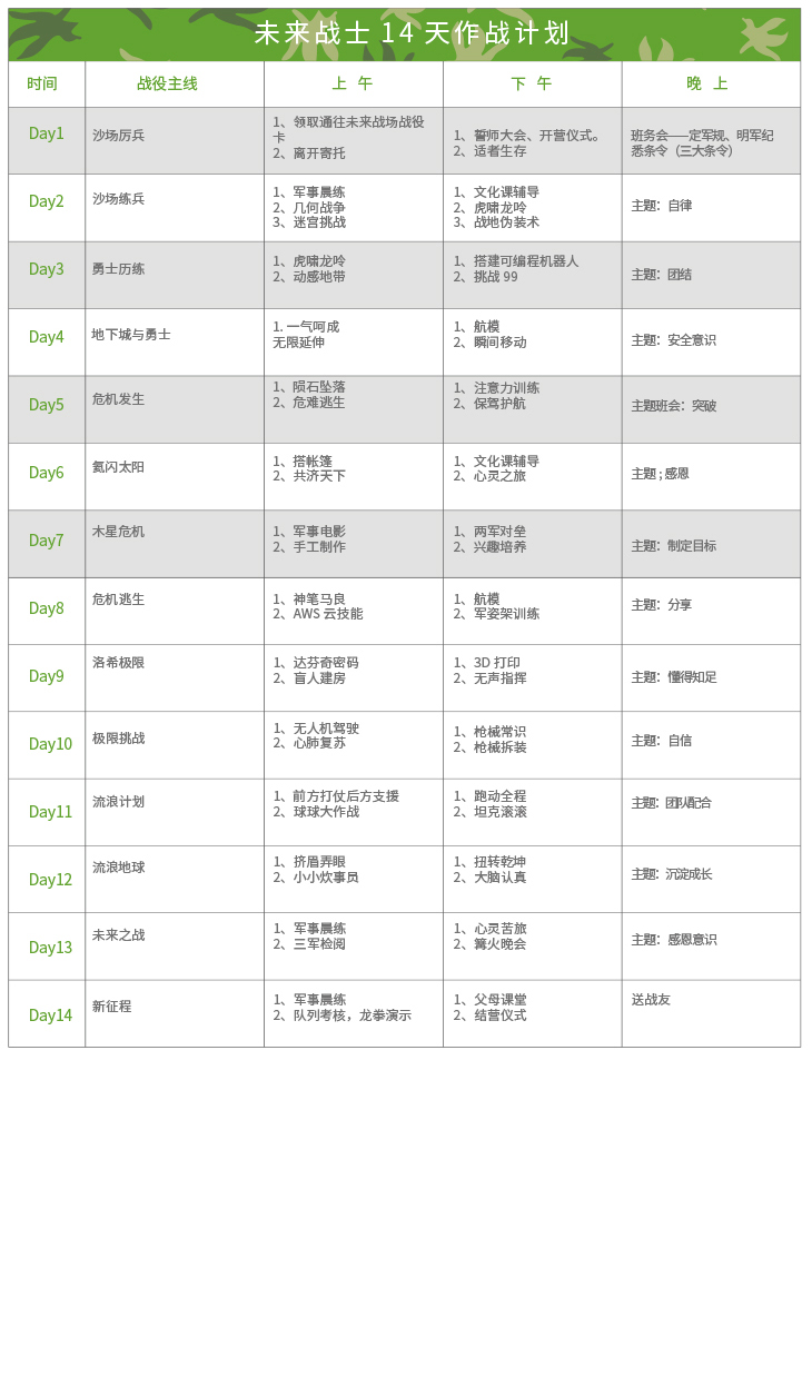 14天未来战士夏令营